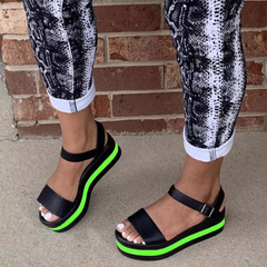 Wedge Heel Color Block Women's Sandals with Buckle
