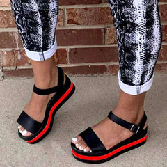 Wedge Heel Color Block Women's Sandals with Buckle