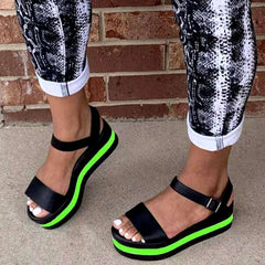Wedge Heel Color Block Women's Sandals with Buckle