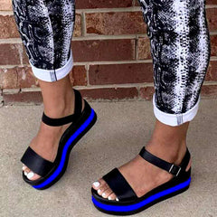Wedge Heel Color Block Women's Sandals with Buckle