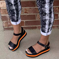 Wedge Heel Color Block Women's Sandals with Buckle