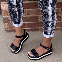 Wedge Heel Color Block Women's Sandals with Buckle