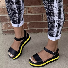 Wedge Heel Color Block Women's Sandals with Buckle