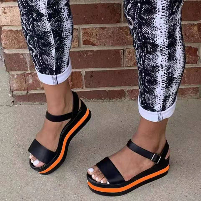 Wedge Heel Color Block Women's Sandals with Buckle