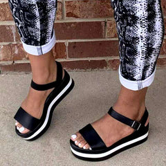 Wedge Heel Color Block Women's Sandals with Buckle