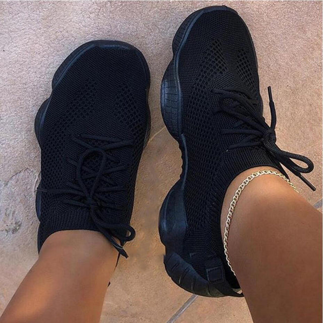 Breathable Women's Mesh Lace-Up Flat Shoes