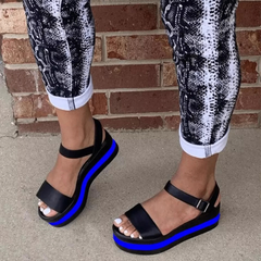 Wedge Heel Color Block Women's Sandals with Buckle